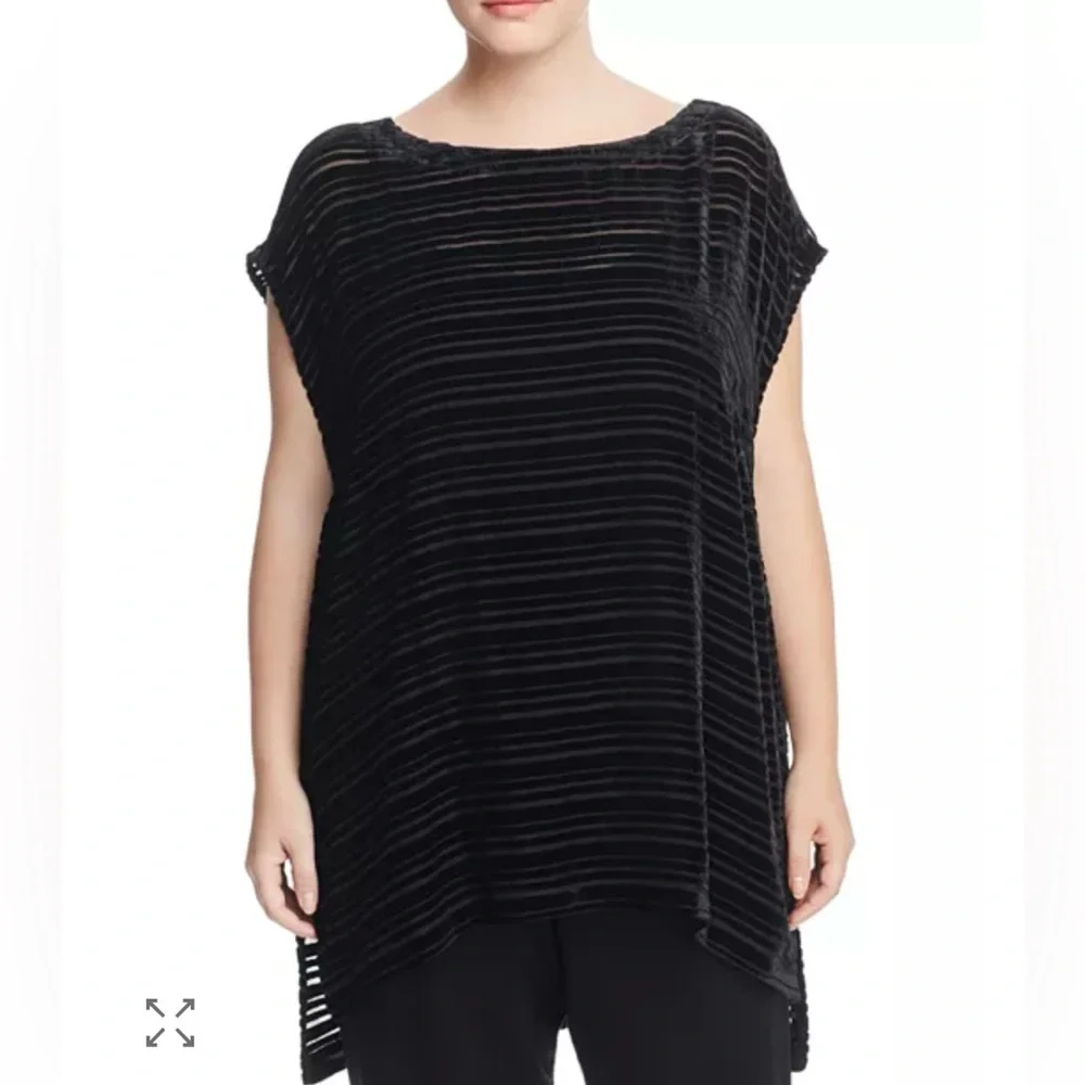 Eileen Fisher‎ Velvet Burnout Stripe Tunic Black Size M